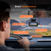 In-car dashcam with smartphone voice control commands shown for recording.