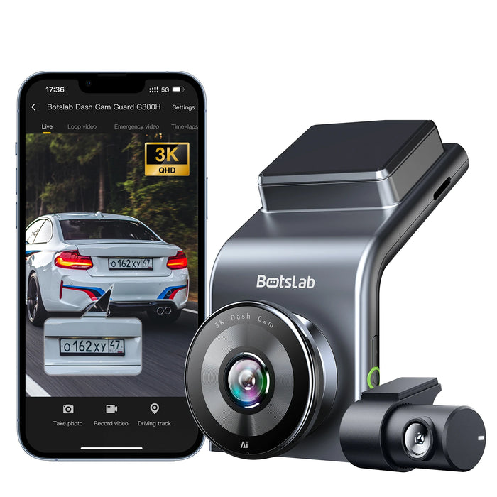 Botslab G300H Pro Dual Channel Dash Cam (Front + Rear), 3K 1080P, 150° Wide Angle, Wi-Fi ,GPS, Night Vision, Parking Mode, Loop Recording.