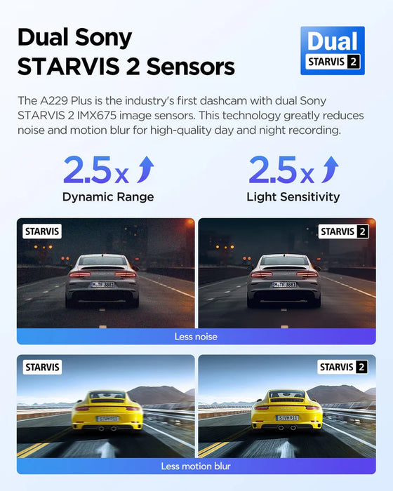 VIOFO A229 Plus 2CH Front and Rear 2K+2K HDR 5GHz Wi-Fi GPS Voice Control Dual Dash Camera with Sony STARVIS 2 Sensor