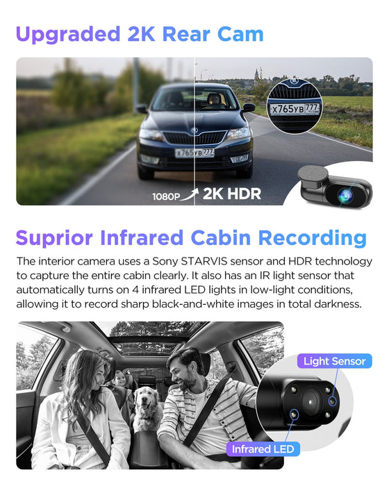 VIOFO A229 PRO 3CH 4K+2K+1080P HDR 3 Channels Car Dash Camera with Sony STARVIS 2 Sensors for Lyft Taxi Ridesharing Drivers