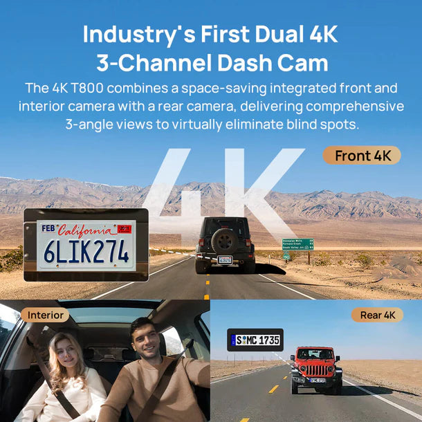 70mai T800 Premium Set 3-Channel Front 4K, Rear 4K STARVIS 2 With 512GB Card Pack