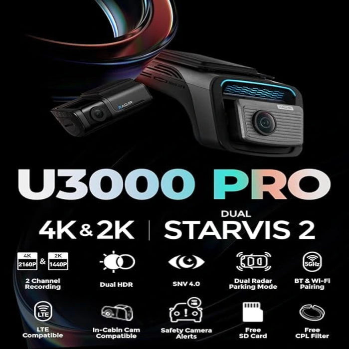 Thinkware U3000 Pro front 4K UHD, Rear 2K Dual Channel Sony Starvis 2 Dual Radar Premium Dash Cam
