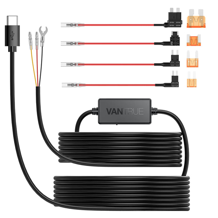 Vantrue Hardwire Kit  11.5ft Type C USB 12V 24V to 5V with Mini, ACS, ATO, Micro2 Add a Circuit Fuse Holders