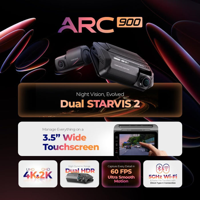 Thinkware ARC 900 Flagship 4K Dash Cam | Front 4K + Rear 2K Recording | Dual STARVIS 2 | HDR | Super Night Vision | GPS | WiFi | Parking Surveillance