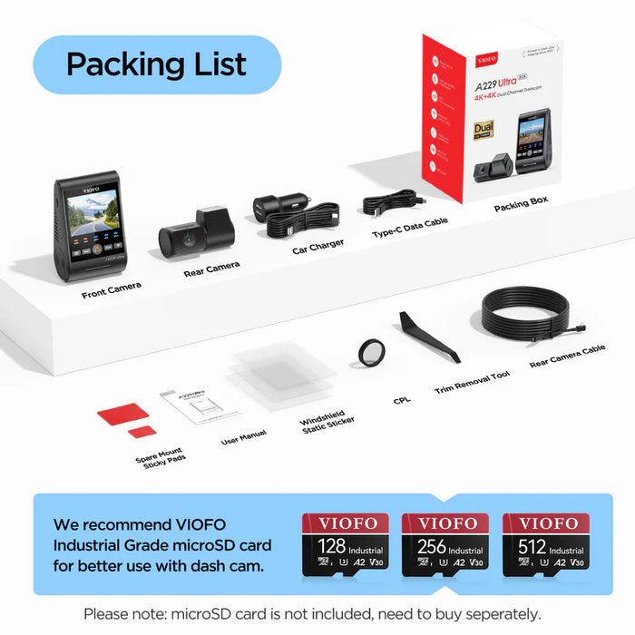 VIOFO A229 Ultra 2CH 4K Front+4K Rear Dashcam with Dual Sony STARVIS 2 Sensors, 2-Channel 4K HDR, Ultra Fast 5GHz Wi-Fi & Precise GPS, Smart Voice Control