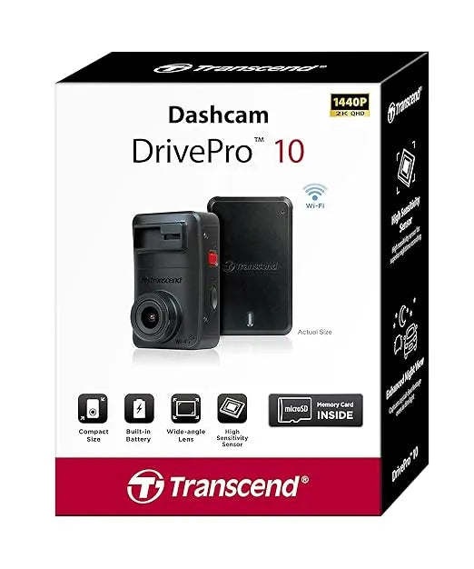 Transcend DrivePro 10 Dash Camera for Car | Dashcam for Cars | Car Dash Camera |2K QHD 1440P | Sony STARVIS™ | WiFi | Build-in Battery