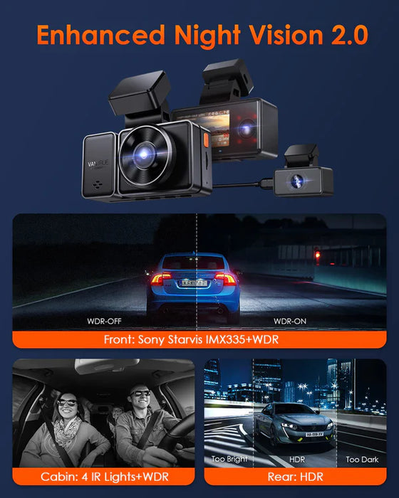 Vantrue Element 3 (E3) 3 Channel Dash Cam Front, Rear and Inside