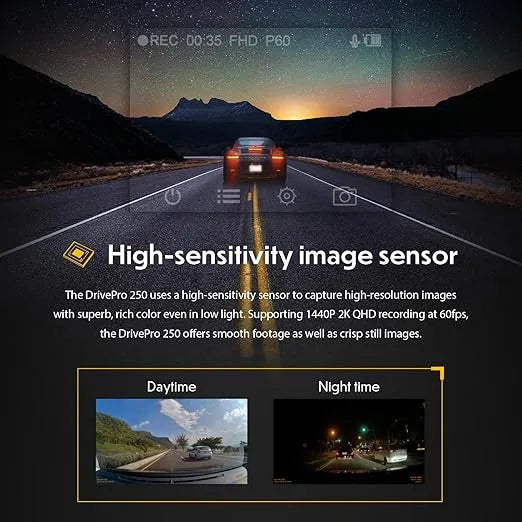 Transcend DrivePro 250 Dash Camera for Car | Dashcam for Cars | Car Dash Camera |2K QHD 1440P| Sony STARVIS™ | WiFi | GPS | Build-in Battery&Display