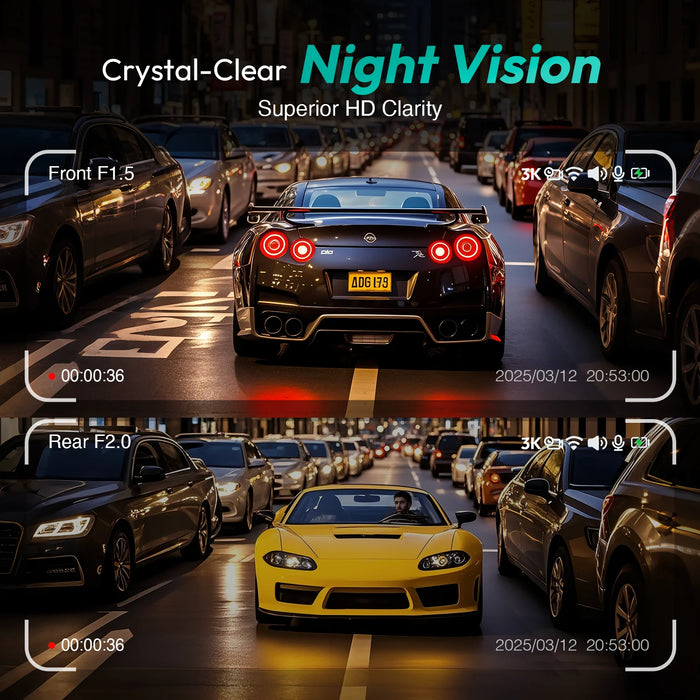 Botslab G300H Pro Dual Channel Dash Cam (Front + Rear), 3K 1080P, 150° Wide Angle, Wi-Fi ,GPS, Night Vision, Parking Mode, Loop Recording.