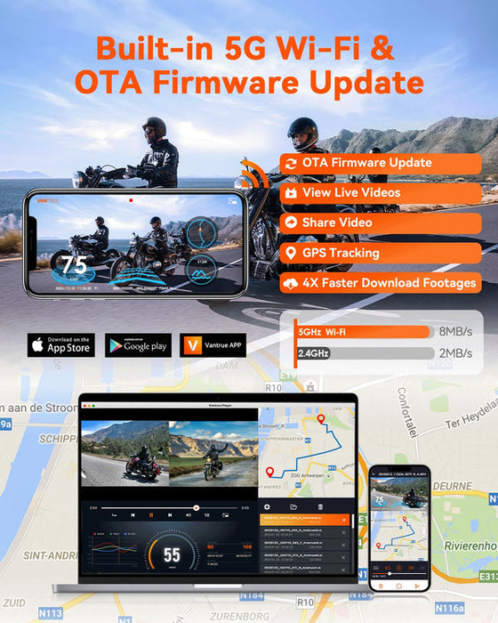 Vantrue F1 Motorcycle 4K Front and Rear Dash Cam