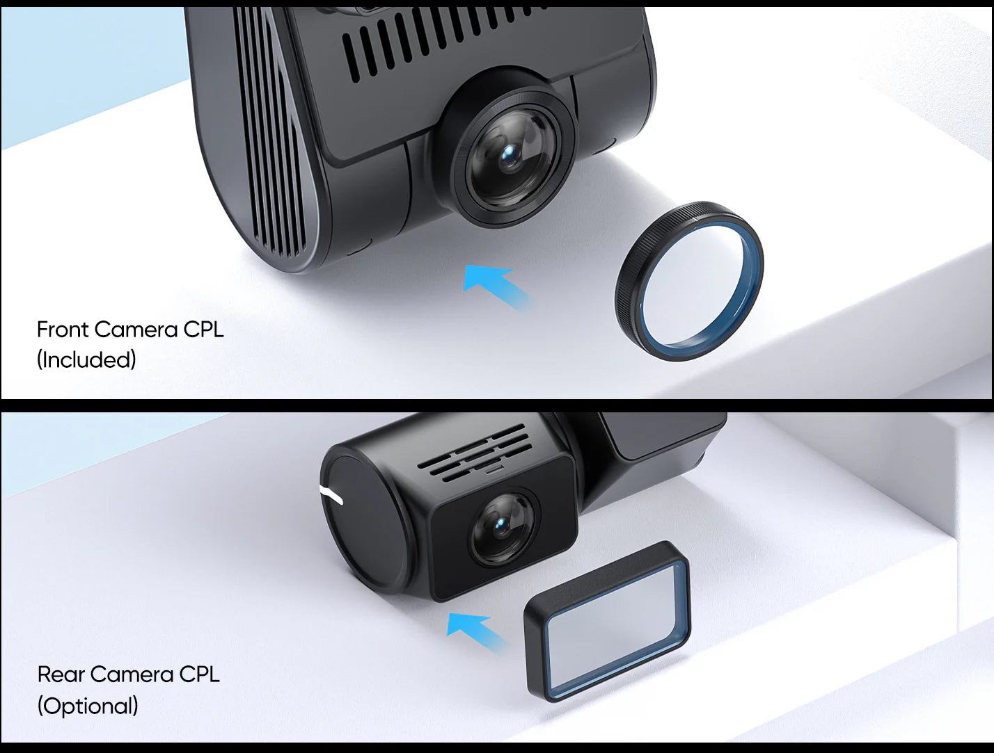 The front and rear cameras support CPL filters.