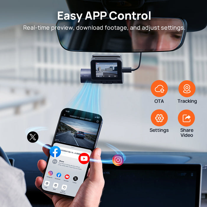 70mai Dash Cam A410 2.5K HDR Dual with GPS, Emergency Record, G-Sensor, App Control
