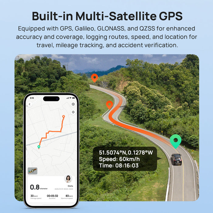 70mai Dash Cam A410 2.5K HDR Dual with GPS, Emergency Record, G-Sensor, App Control