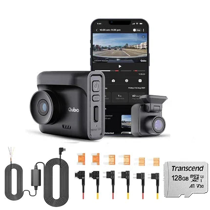 Qubo Car Dash Cam Pro 2.7K HDR Dual Channel, Front QHD+ Rear FHD, 140° View, 2" LCD Display, GPS Log