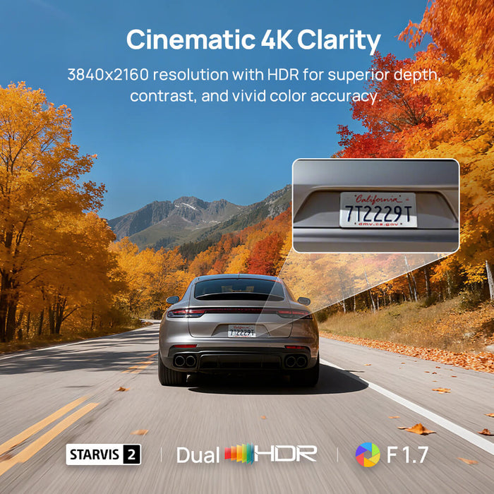 70mai Dash Cam 4K M800 with Built-In eMMC 128GB, Dual Sony STARVIS 2, HDR Recording & Compact Design