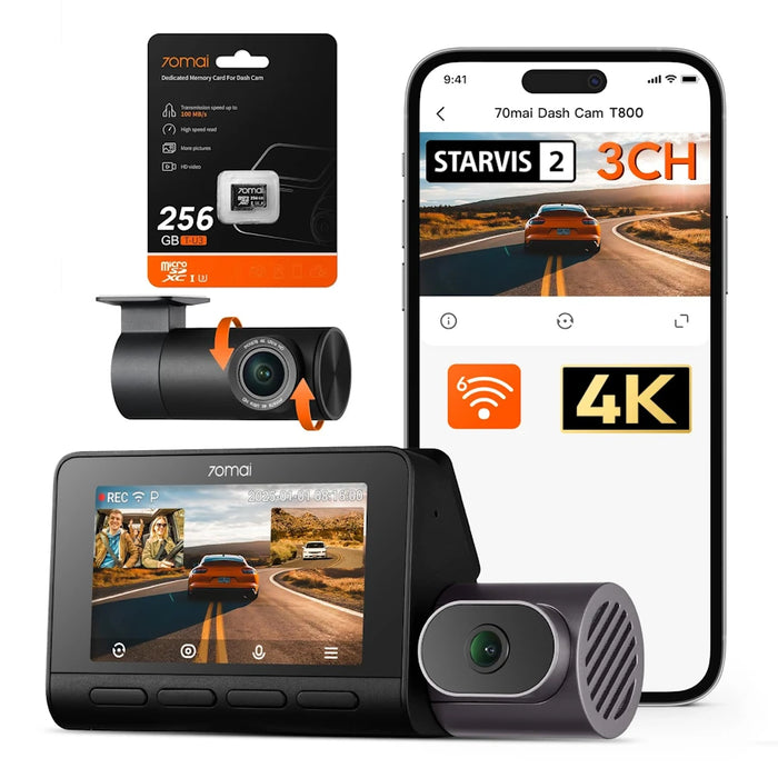 70mai T800 HDR 3-Channel 4K+FHD+FHD DashCam Sony STARVIS 2,Buffered Emergency Record