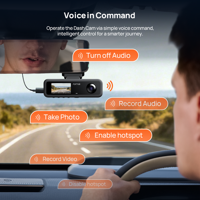 T400 Dashcam mit Sprachsteuerung: Audioaufnahme und Video- oder Foto-Befehle