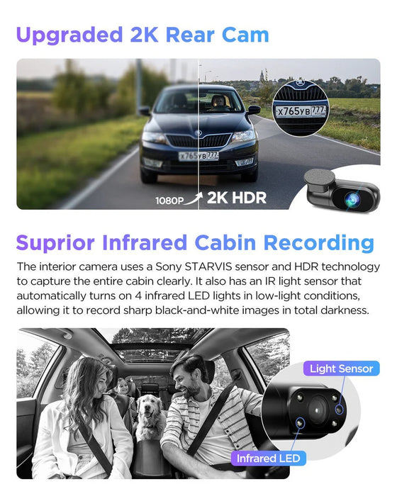 VIOFO A229 Pro 3CH 4K+2K+1080P HDR 3 Channels Car Dash Camera with Sony STARVIS 2 Sensors for Lyft Taxi Ridesharing Drivers